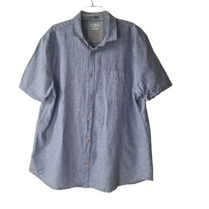 Tenth+Ocean Men XXL Chambray Blue Washable‎ Linen Short Sleeve Button Down Shirt